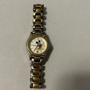 Disney Watch Vintage Women Mickey Mouse MU0318 Silver Gold Two Tone - untested